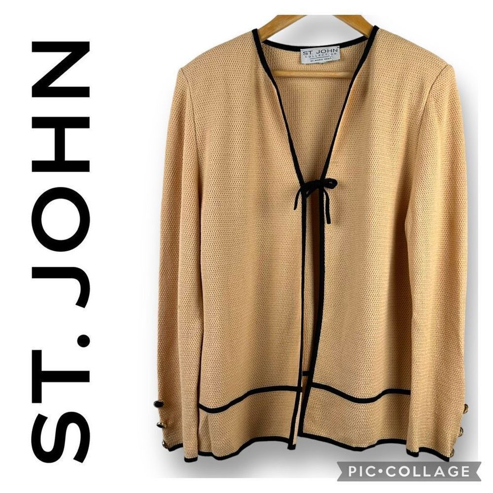 St. John Tan with Black Trim and‎ Tie Front Jacket